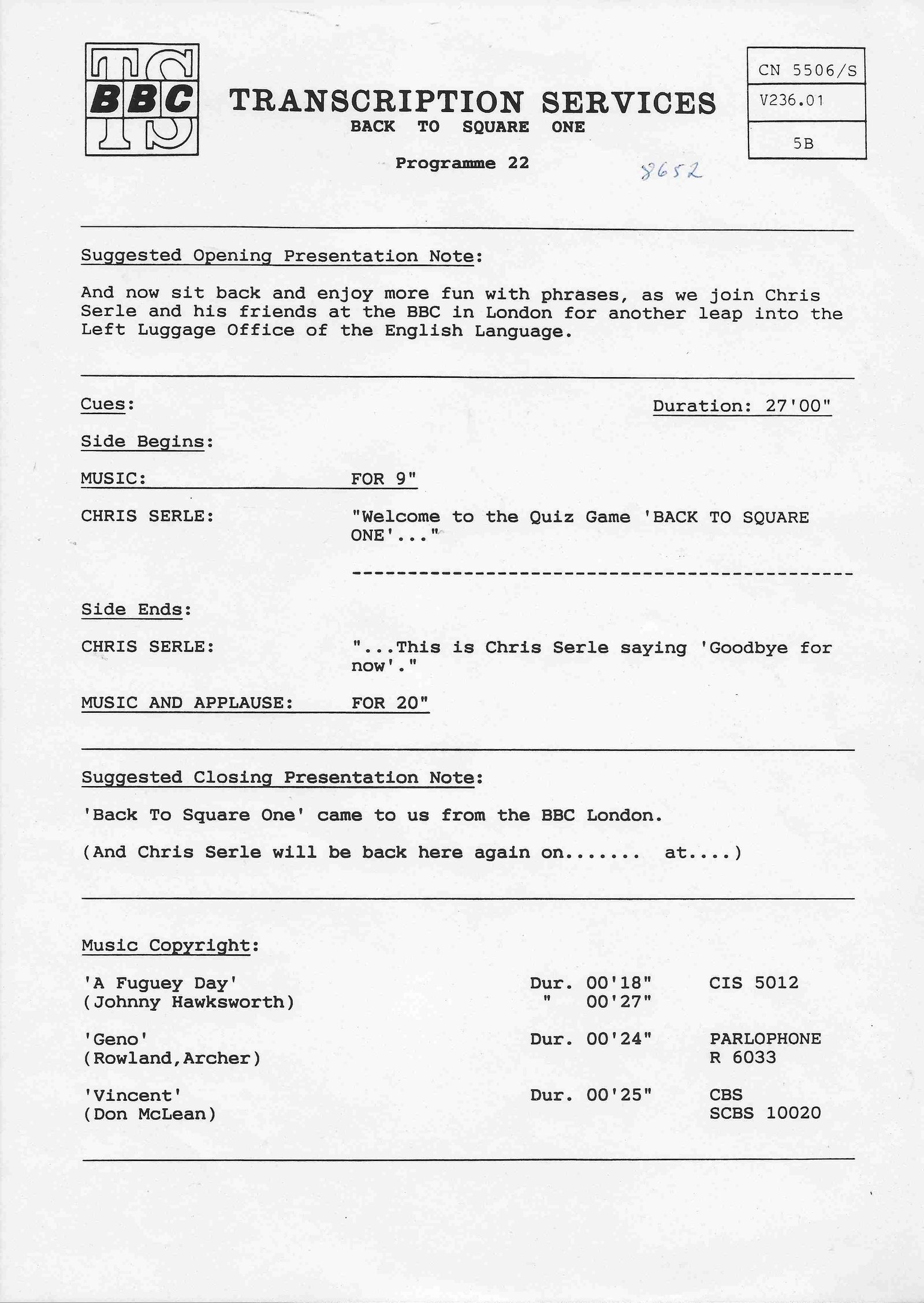 Inserts from CN 5506 S 11